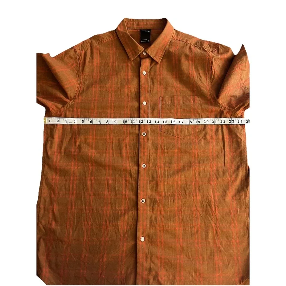 The North Face Mens XL Short Sleeve Button Down Shirt Orange Plaid Ripstop XL
